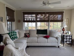 Spindletop Draperies woven wood shade install for a customer.
