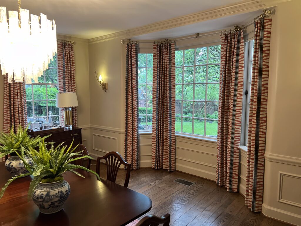Spindletop Draperies interior design project of custom drapery for a dining room.