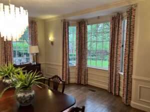 Spindletop Draperies interior design project of custom drapery for a dining room.